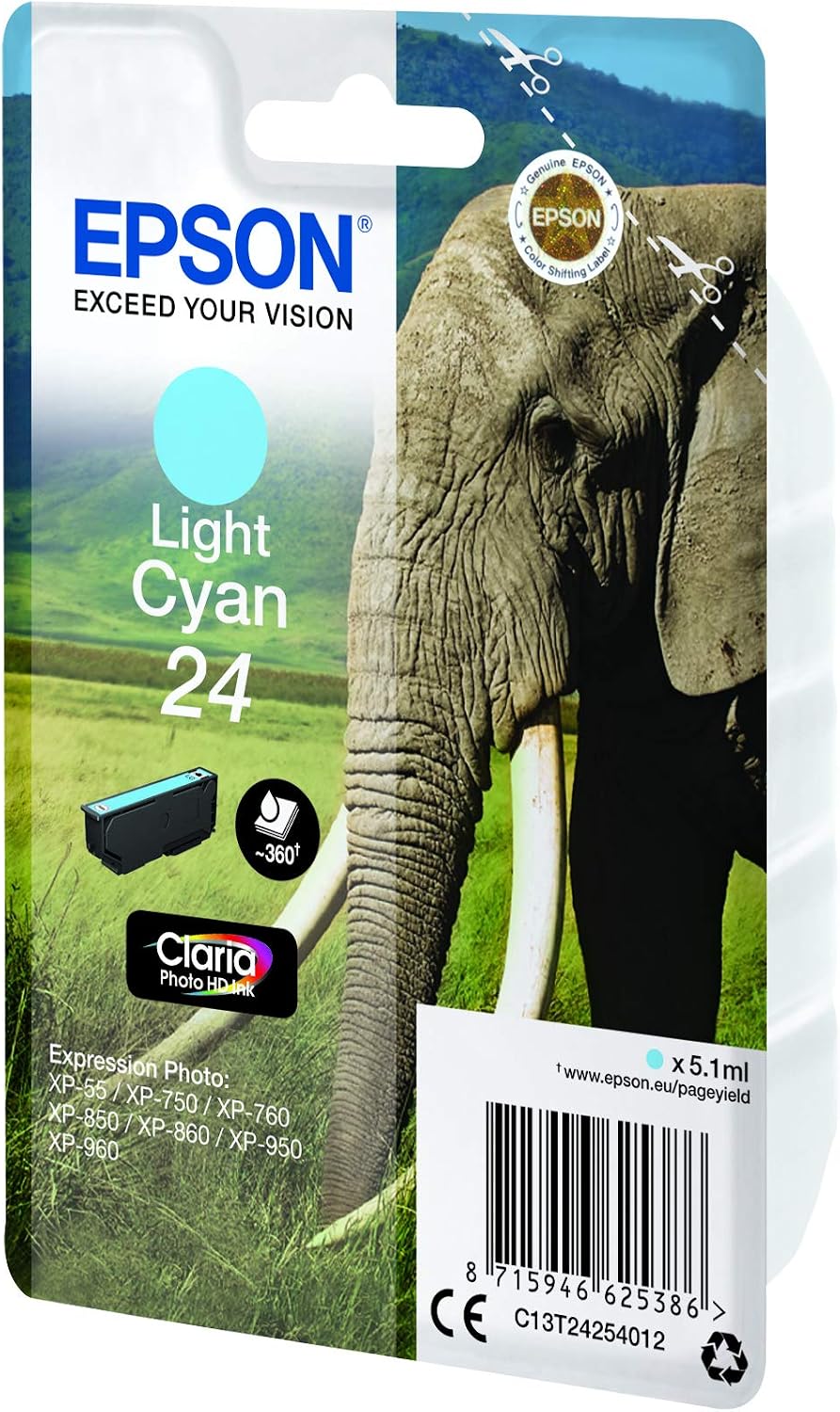Epson 24 Light Cyan Elephant Genuine, Claria Photo HD Ink Cartridge, Standard Capacity - Image 5