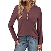 ATHMILE Long Sleeve Shirts for Women 2026 Fall Outfits Henley Dressy Casual Tops Trendy Blouses Cute T-Shirts Fashion Clothes