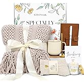 Gifts for Women, Get Well Soon Gifts for Women, Sympathy Care Baskets, Thinking of You Care Package, Self Care Gifts, After Surgery Feel Better Gifts Blanket (Khaki)