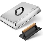 Stanbroil Melting Dome &amp; Grill Press Kit Stainless Steel Basting Cover | Cheese Melting Dome with Cast Iron Burger Bacon Press for Flat Top Griddle Grill Indoor/Outdoor