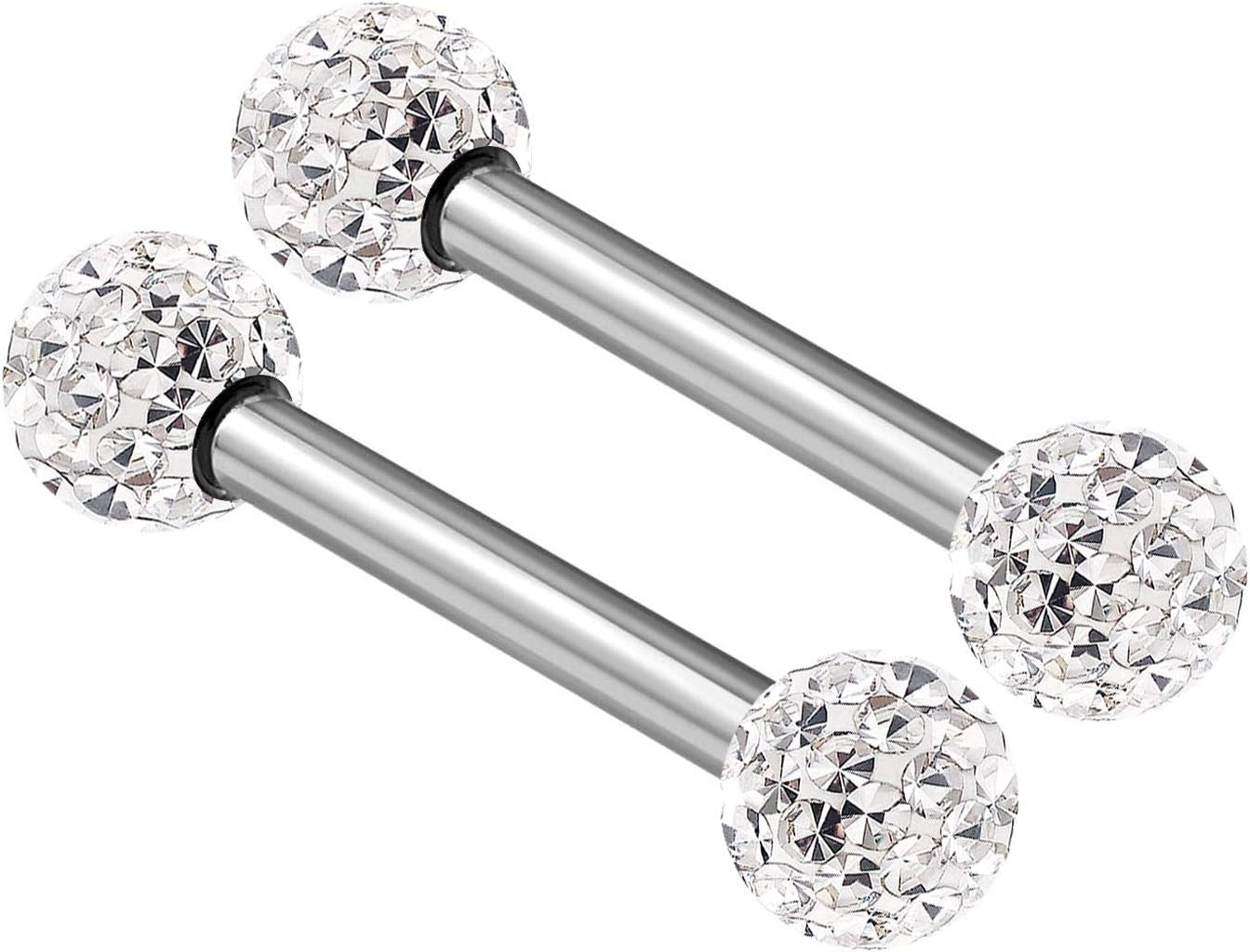 KJM FASHION2PCS Surgical Steel Straight Barbell 16g 5/16 8mm 3mm Crystal Tragus Earrings Cartilage Piercing Jewellery See More Colors
