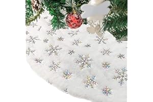 Acdoslow Plush Christmas Tree Skirt,30" 36" 48" Luxury Thick White Faux Fur Xmas Tree Mat with Sequin Snowflakes for Christmas Holiday Decoration 198/Colorful/78cm