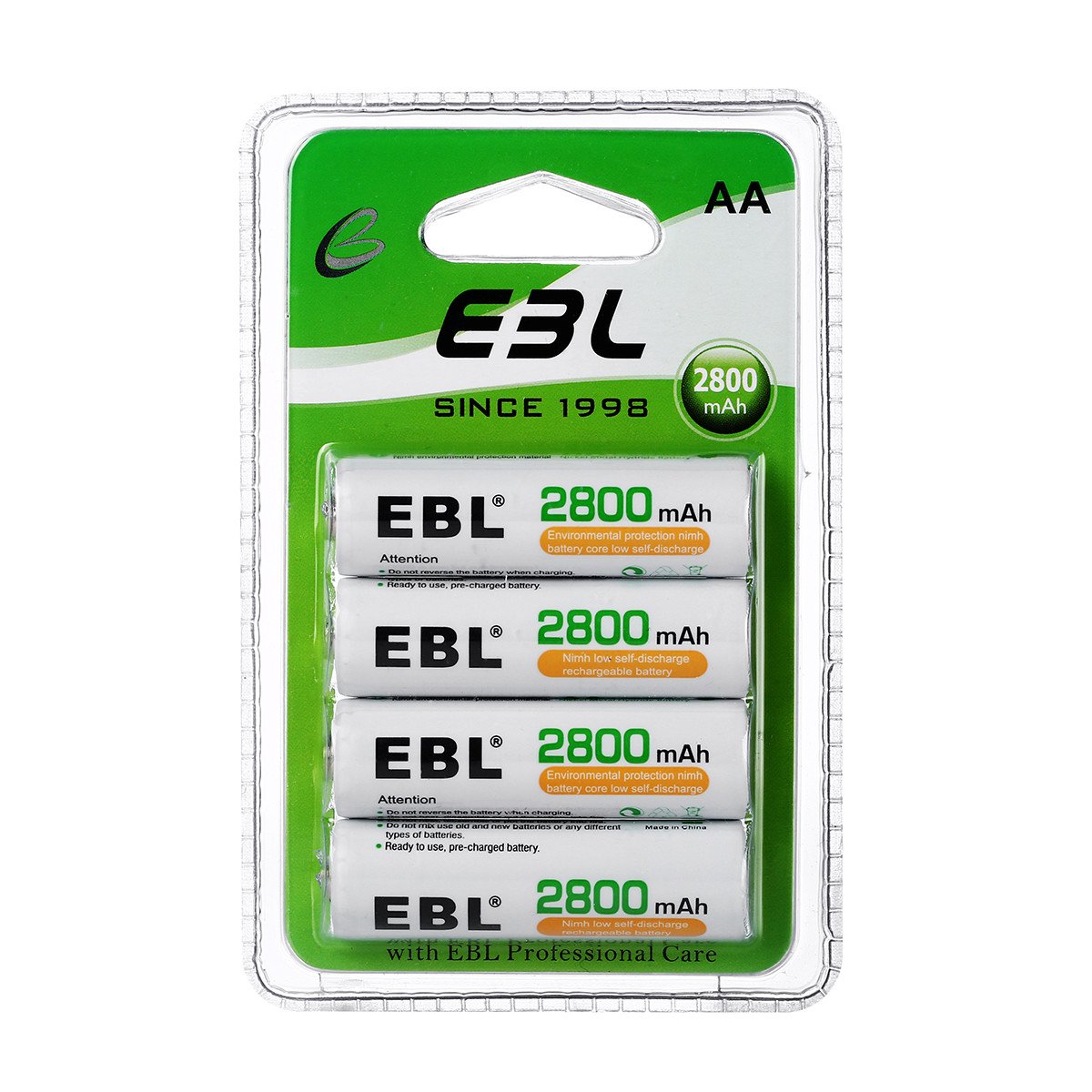 EBL AA Rechargeable Batteries 2800mAh New Retail Package, Pack of 4