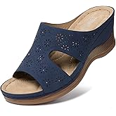 TEMOFON Women Wedge Sandals Dressy: Soft Leather Sandal, Rubber Sole, Comfortable Walking, Casual Slip on Summer Sandals