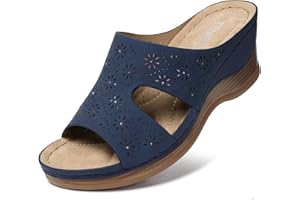 TEMOFON Women Wedge Sandals Dressy: Soft Leather Sandal, Rubber Sole, Comfortable Walking, Casual Slip on Summer Sandals