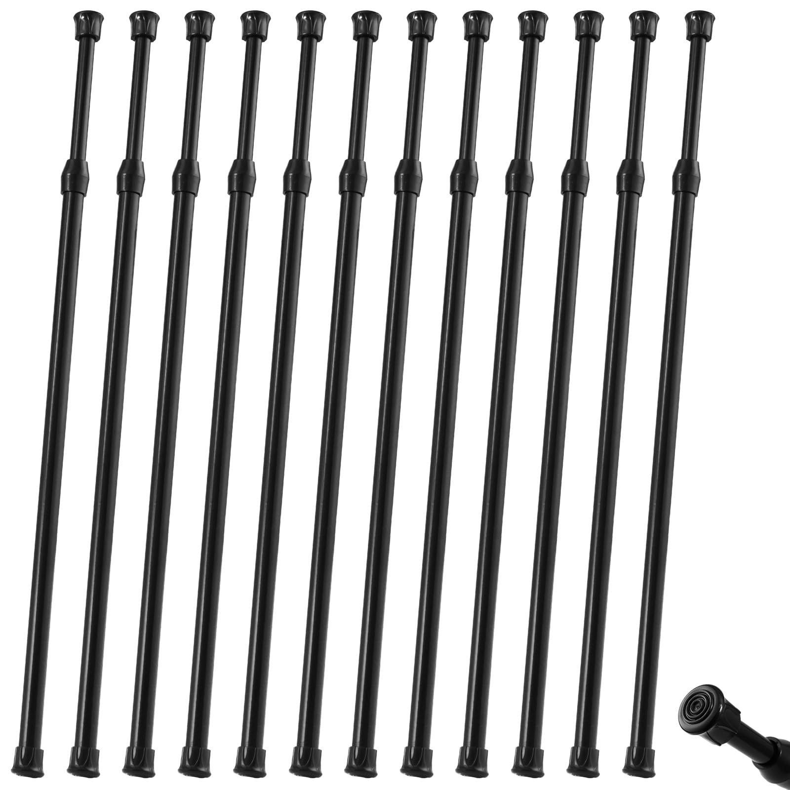 Photo 1 of 12 Packs Small Tension Rods 16 to 28 inch, Spring Loaded Curtain Rods, RV Refrigerator Tension Rod, RV Curtain Rod for Camper Windows, Kitchen, Closet and Cabinet, Black