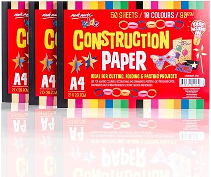 Amazon Com Mont Marte Construction Paper Large Construction Paper For Kids 10 Assorted Color 300 Sheets Size 90 Gsm Toys Games