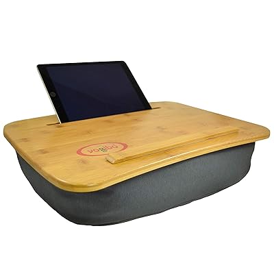 Yogibo Traybo 2.0 Lap Desk, Bamboo Top Lap Desk With Pillow for Laptop Built in Slot for Tablet or Phone, Lap Pad for Working, Reading, Writing, Lap Board, Dark Gray