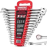 15-Piece SAE Combination Wrench Set, 1/4''&ndash;1'' 12-Point Open End and Box End Wrench Kit with Organizer, Chrome Vanadium Steel Tools for Mechanics, Garages and Workshops