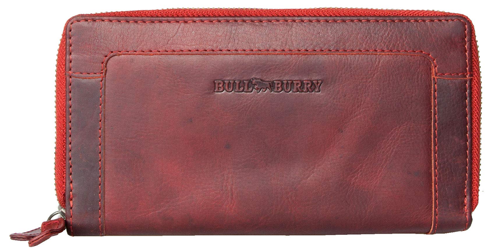 Bull Burry Dark Red Soft Very Spacious Double Zipper-Around Genuine Leather Wallet