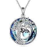 HKPATOP Cat Necklace 925 Sterling Silver Crystal Tree Of Life Necklace Cat Pendant Jewelry Gifts For Women Lovers