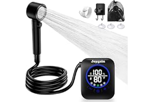 Joygain Portable Camping Shower with 8000mAh Rechargeable Battery - Lightweight Outdoor Shower Pump with 2.5m Hose, Hook & Suction Cup, for Van Life, RV, Pet, Hiking, Beach, Festival Use