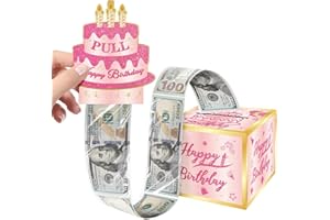 Lemicin Birthday Cash Gift Box, Pink Rose Gold DIY Coin Gifts Adults Surprise Coin Gift Box Clip with Pull Out for Kids and Parents Fun Way to Give Cash Away for Women Girls