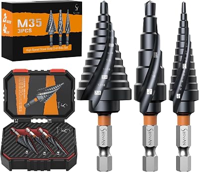 ss shovan 3Pcs Premium HSS M35 Cobalt Step Drill Bit Set TiAlN 1/4-7/8"