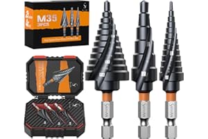 SS SHOVAN 3PCS Unibit Step Drill Bit Set (1/4"-7/8"), M35 Cobalt, TiAlN Coated for Superior Durability, Spiral Cone Drill for Stainless Steel, Sheet Metal, Aluminum & Plastic