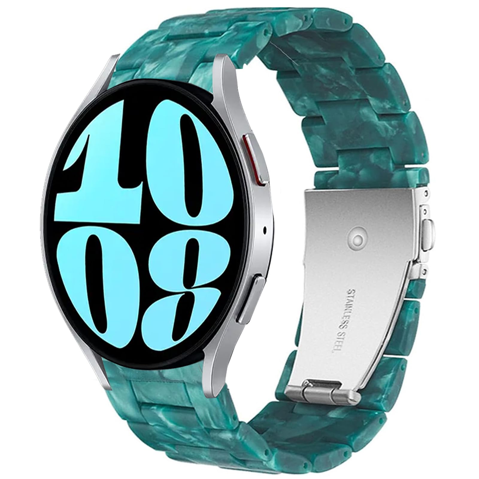 Miimall Resin Strap for Samsung Galaxy Watch 7 FE 6 5 4 40mm 44mm/6 Classic 43mm 47mm/5 Pro 45mm/4 Classic, 20mm Lightweight Band with Stainless Steel Buckle Wristband for Galaxy Watch 7(Green)