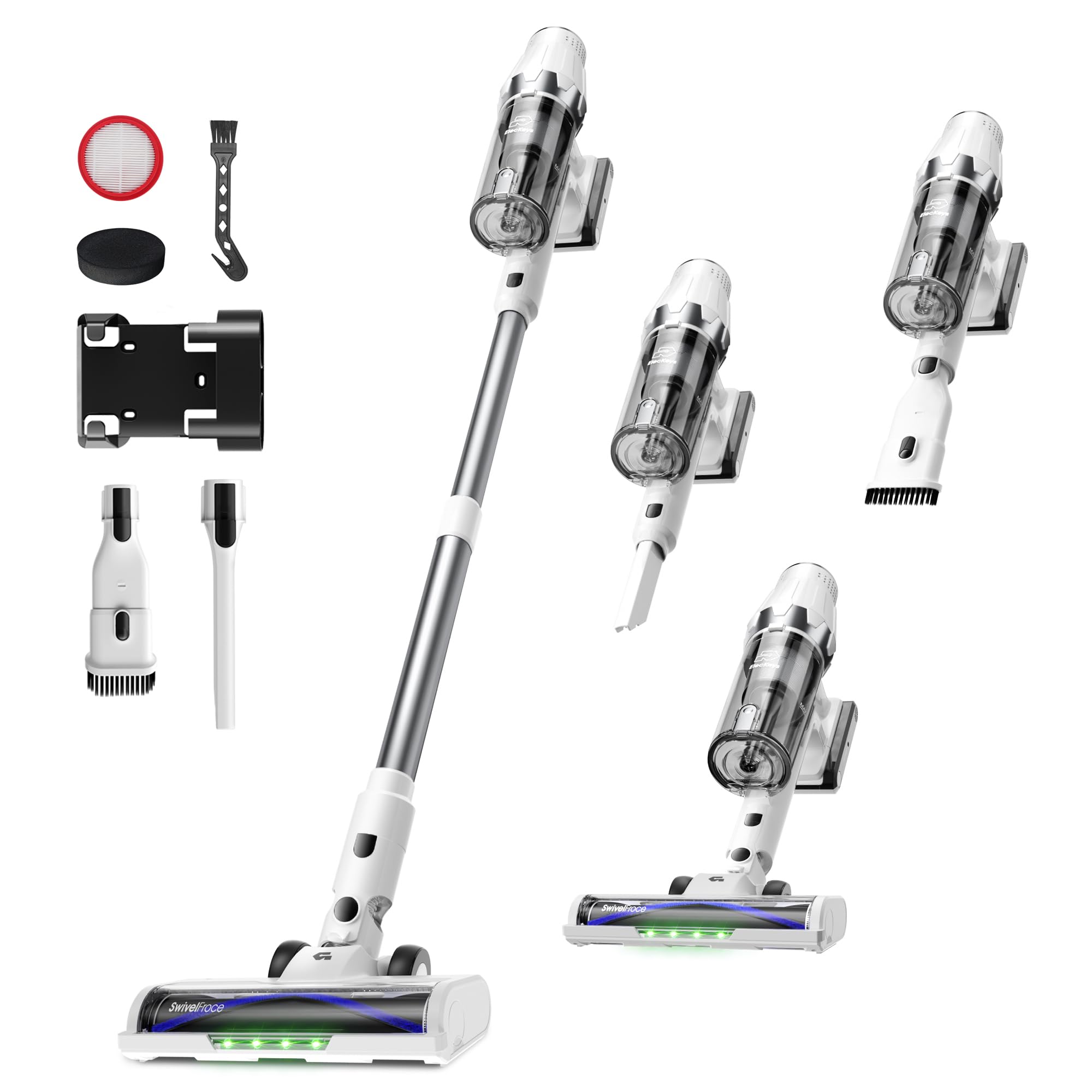 ElecKeys Cordless Vacuum Cleaner, 580W 48KPA 65Mins Vacuum Cleaners for Home, Self-Standing Anti-Tangle Vacuum with LED Display, Rechargeable, Lightweight, Cordless Vacuum for Floors/Pet Hair/Carpets