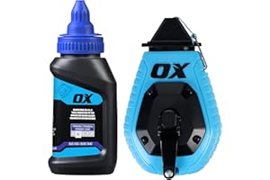 OX Pro 100ft Contractor Chalk Line with Blue Chalk Powder 4oz - Quick-Wind Cotton Nylon Basic Bold Line Marking Tool in Pointed Tip ABS Plastic - 3:1 Gear Ratio Chalk Reel Tool OX-T630601