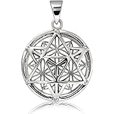 WithLoveSilver 925 Sterling Silver Celtic Knot Round Merkabah Metatron Flower of Life Pendant
