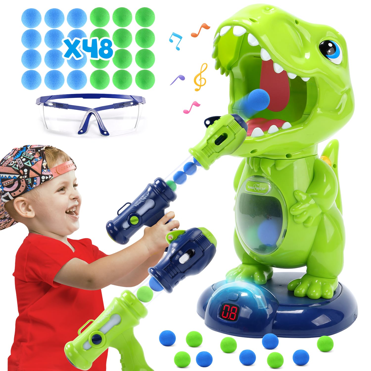 Photo 1 of EagleStone Movable Dinosaur Shooting Toys for Kids,Electronic Target Shooting Games with 2 Pump Gun,48 Balls Party Favor Toys with Score Record, LED & Sound, Dino Toys Gift for Boys and Girls