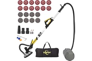 CUBEWAY Drywall Sander, 6.5A Pole Electric Drywall Sander with Vacuum, 7 Variable Speed Popcorn Ceiling Removal Tool Machine with 26FT Power Cable, LED Light, 20 PCS Sandpapers for Floor Wall Ceiling