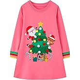 HILEELANG Toddler Girl Christmas Dress Long Sleeve Fall Winter Cotton Casual BasicTunic Shirt Dresses