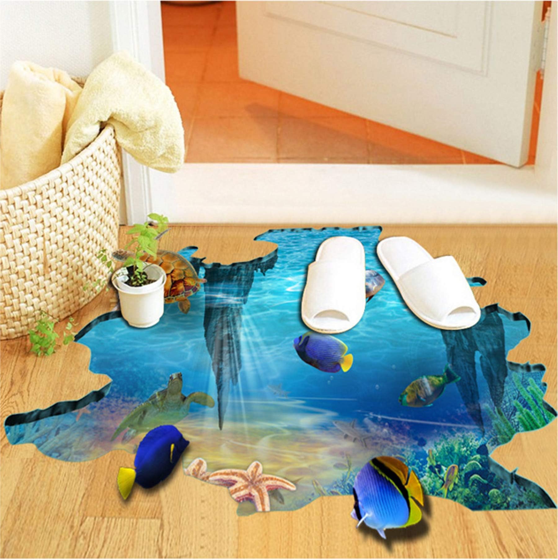 YIHOPAINTI 3D Underwater World Decorative Floor Wall Stickers for Living Room Bedroom Bathroom