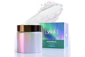 Viza Interference Mica Powder, 45g/1.6oz Aurora Cosmetic Grade Pigment Powder Chrome Nail Powder for Nail Polish, Lip Gloss, Body Butter, Soap Making, Eyeshadow, Candle Dye, Bath Bomb - Diamond Purple