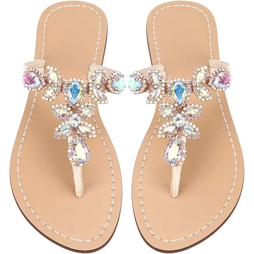 Hinyyrin Available in 13 Colors,Rhinestone Sandals,Women's Flat Sandals,Flip Flop,Jeweled Sandals