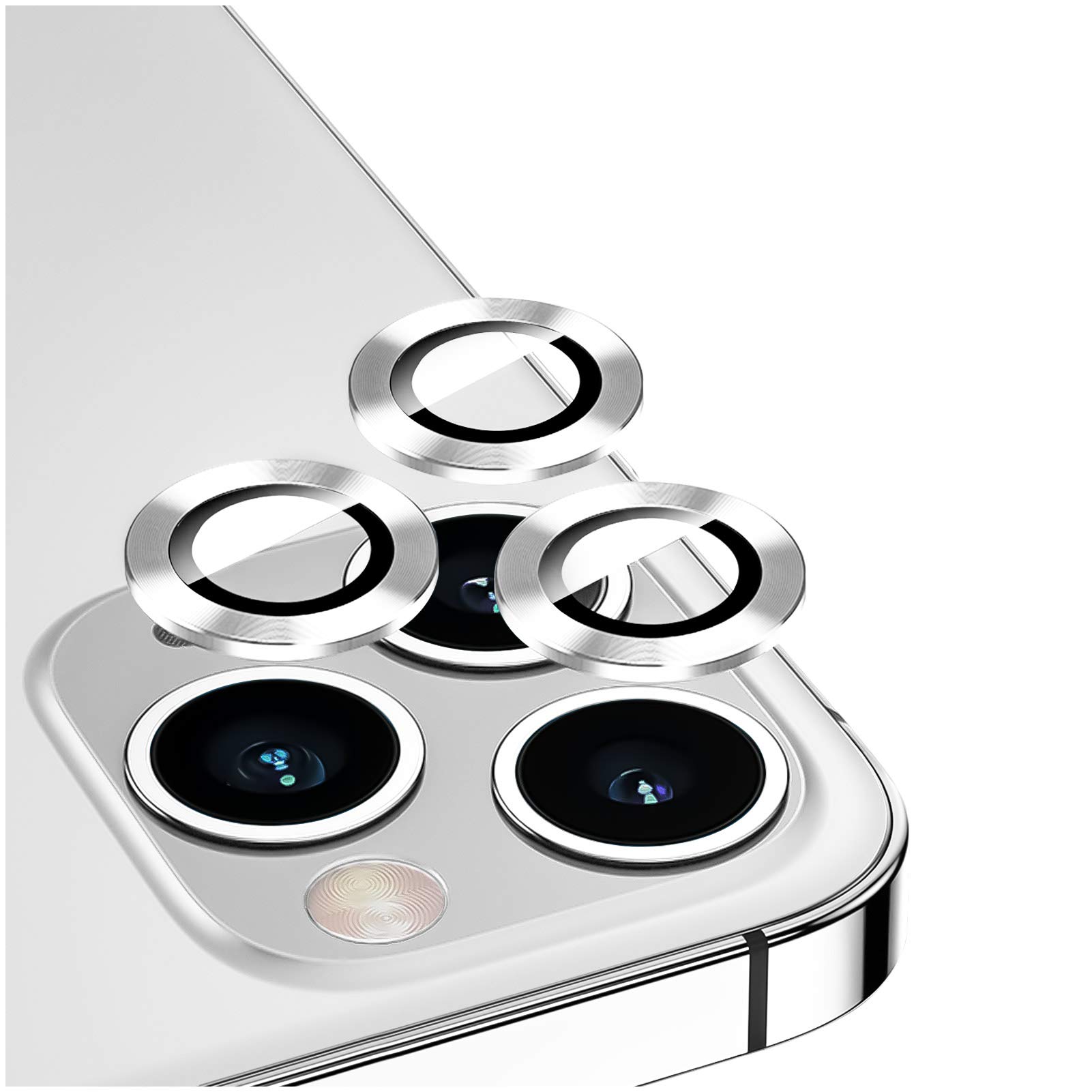 DIKKAR Camera Lens Protector for iPhone 12 Pro Max, Anti-Scratch HD Tempered Glass Aluminum Alloy Back Camera Protector Sticker,Easy Installation Metal Ring Circle Lens Screen Cover Film (Silver)