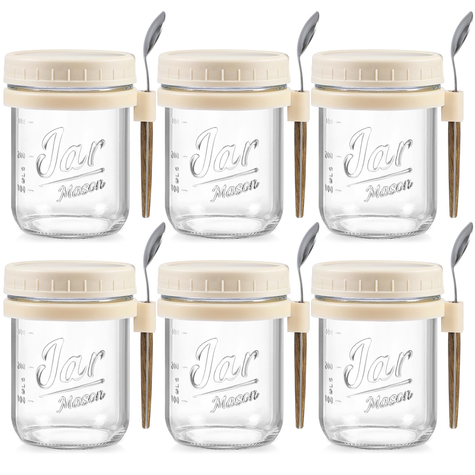 Photo 1 of 6 Pack Overnight Oats Containers with Lids and Spoons, 16 oz Glass Mason Overnight Oats Jars, Large Capacity Airtight Jars for Milk, Cereal, Fruit(Beige?