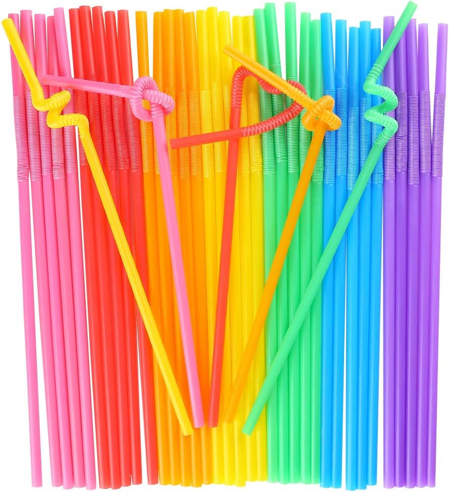 HANSGO Disposable Colorful Drinking Straws, 100PCS 7 Colors Flexible Straws,13inch Extra Long Straws Party Decorations: Kitchen & Dining