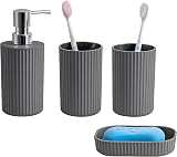 Novel Solutions Premium 4-Piece Bath Accessories Set Matt Grey Rubber-Coated