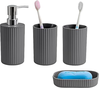 Novel Solutions Premium 4-Piece Bath Accessories Set Matt Grey Rubber-Coated