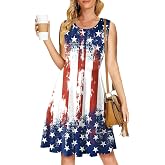 Deerose 4th of July Dress for Women Sleeveless American Flag Patriotic Elastic High Waist Sundress