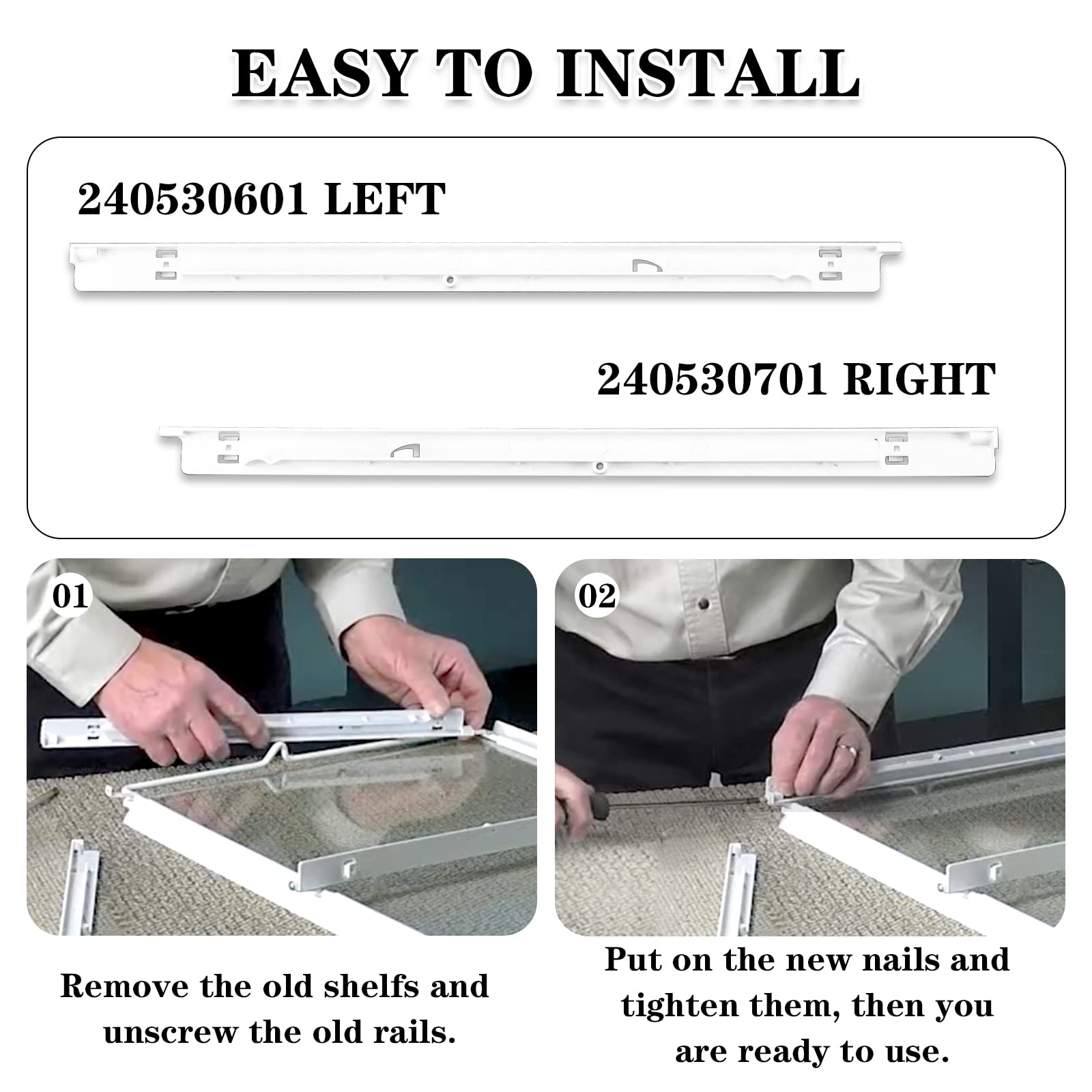 240530601 (Left) & 240530701 (Right) Refrigerator Pan Hangers Replacement, Drawer Slide Support Rail Fit for Frigi-daire and Ken-more Refrigerators Replaces# 240460401 240460501