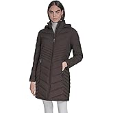 Calvin Klein Women's Hooded Chevron Quilt Puffer Coat – Slimming Longline Winter Jacket