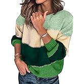 Libsorge Womens Oversized Cute Color Block Sweater Fall 2025 Trendy Lightweight Knit Crew Neck Long Sleeve Pullover Sweaters