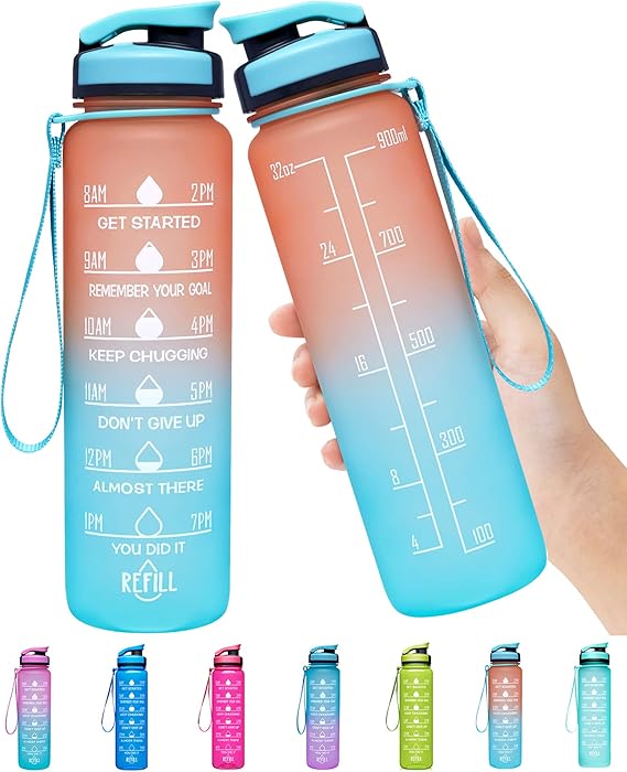 Elvira 32oz Large Water Bottle with Motivational Time Marker