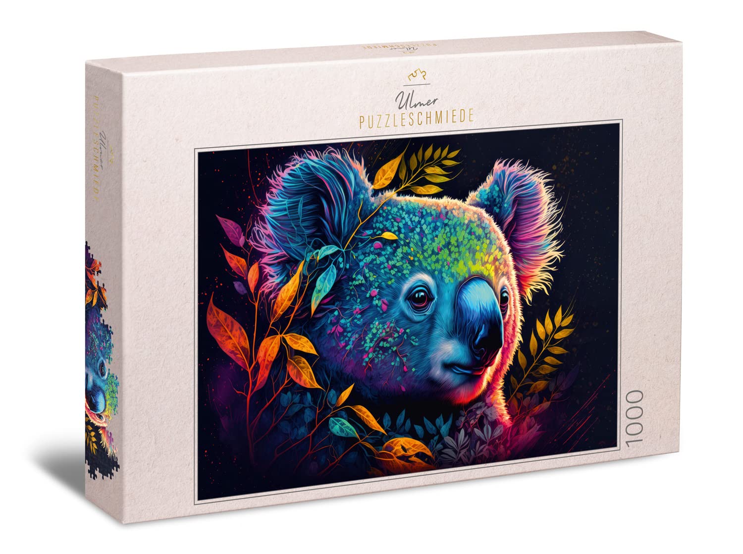 Ulmer Puzzleschmiede - Koala Jigsaw Puzzle "Jewellery" - Artfully staged 1000 piece puzzle with colourful decorated koala - from the Colours & Fantasy puzzle collection, quality made in Germany