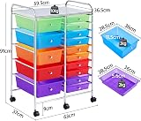 Yaheetech 15 Drawer Plastic Storage Cart with 6 Lockable Wheels Multicolor view 3