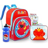 Sesame Street Backpack with Lunch Box for Kids - Bundle with 16” Sesame Street Backpack, Elmo Lunch Bag, Water Bottle, Stickers, More | Sesame Street School Bag Set