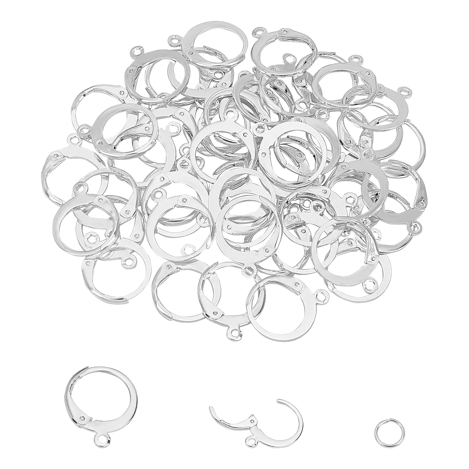 UNICRAFTALE About 100pcs Silver Leverback Earring Findings with Open Jump Rings Stainless Steel Earring Leverback Earring with Loop Lever Back Earring for DIY Earrings Making