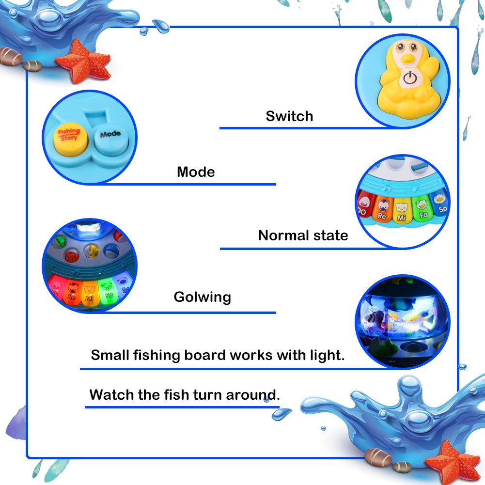 TONZE Fishing Game Musical Toys Piano Toy with 2 Fishing Board and 4 Fishing Rods for Kids 3 4 5 Years Old