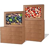 PFAMKEER 24 pcs Cookie Boxes,14x10x2.5 Inch Large Bakery Boxes with Window for Pies Chocolate Strawberries Muffins Donuts Pastry Dessert Christmas(Brown) (Brown, 14 * 10 * 2.5inch/24pcs)