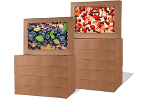 PFAMKEER 24 pcs Cookie Boxes,14x10x2.5 Inch Large Bakery Boxes with Window for Pies Chocolate Strawberries Muffins Donuts Pastry Dessert Christmas(Brown) (Brown, 14 * 10 * 2.5inch/24pcs)