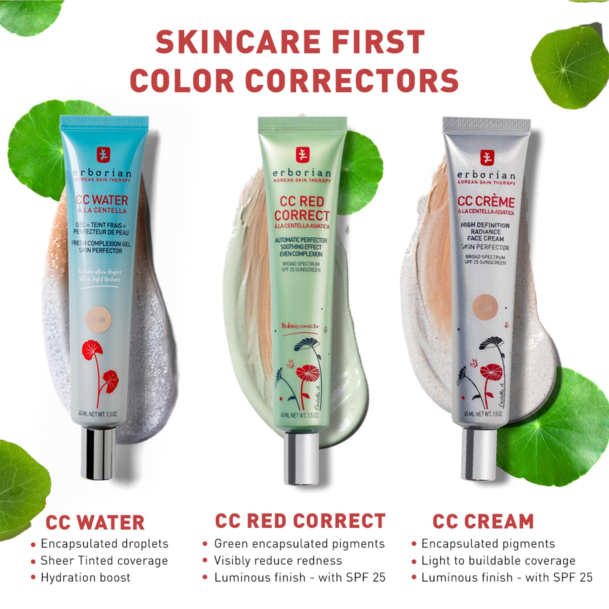 Erborian CC Water with Hyaluronic Acid - Ultra-Light Aqua Gel Color Corrector with Centella Asiatica & Hyaluronic Acid - Plump, Softer & Hydrated Skin