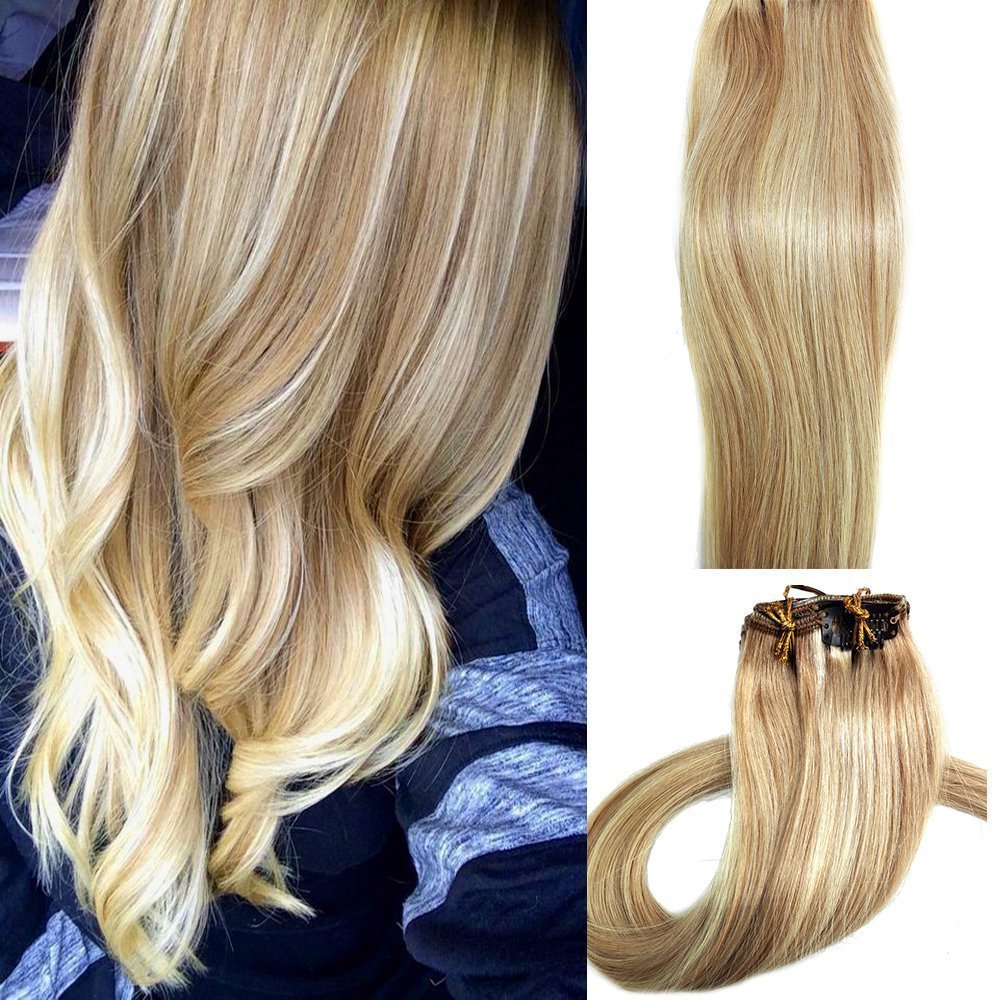 Blonde clip on hair pieces 7 full Blonde clip on hair pieces 7 full