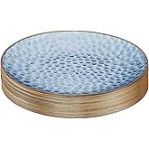PLASTICPRO 30 Pack Hammered Plastic Plates Heavyweight Disposable Plastic Plates Elegant Clear Hammered Rim Platsic Party Dishes (Blue With Gold Rim, 7'' INCH PLATES)