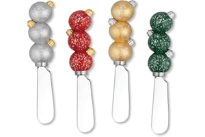 Supreme Housewares Cheese and Butter Spreader Knives Christmas Decor 4-Piece Hand Painted Resin Handle with Stainless Steel Blade Multipurpose Cheese Spreader set (Ornaments)
